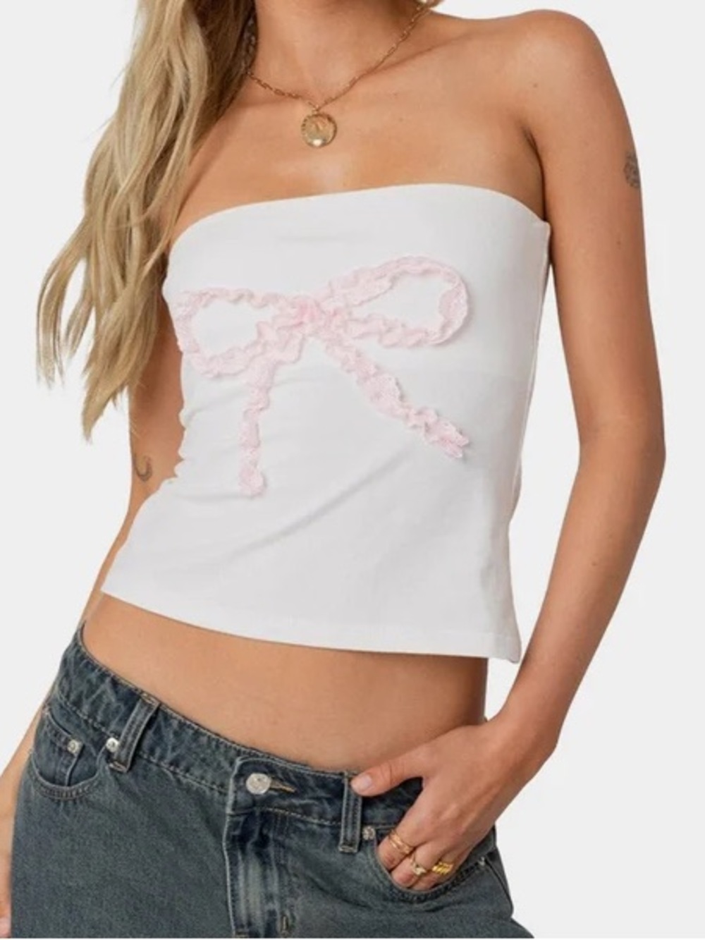 New Edikted Lace Bow Built In Bra Tube Top : Large